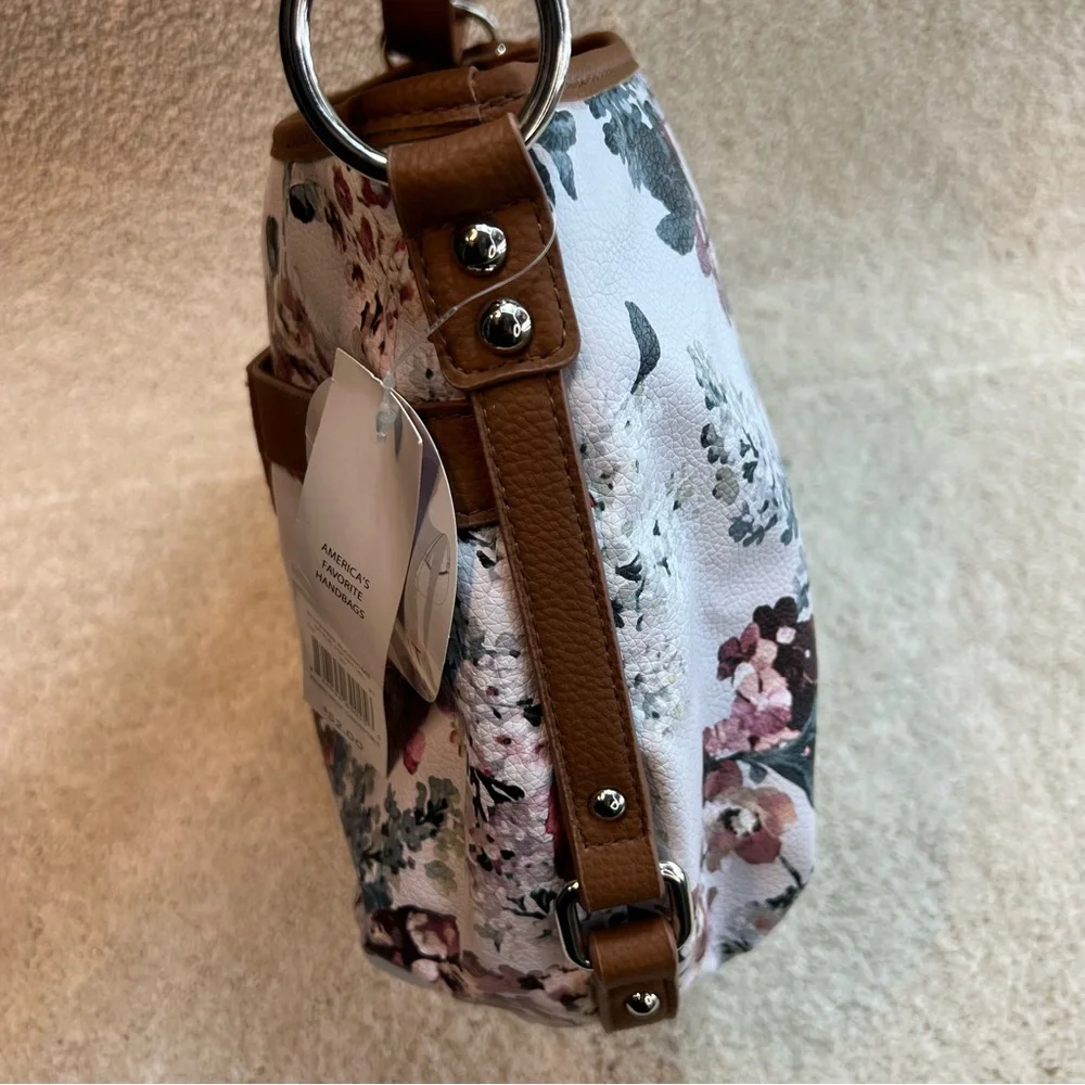 Rosetti Convertible Hobo Crossbody Bag Purse Brown Pink Floral